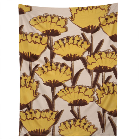 Alisa Galitsyna Yellow Hand Drawn Wildflowers Tapestry