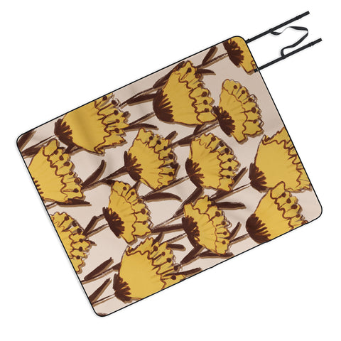 Alisa Galitsyna Yellow Hand Drawn Wildflowers Outdoor Blanket