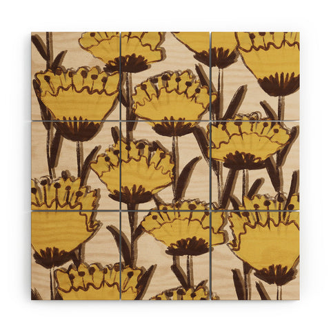 Alisa Galitsyna Yellow Hand Drawn Wildflowers Wood Wall Mural