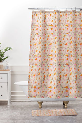 alison janssen Faded Floral pink citrus Shower Curtain And Mat