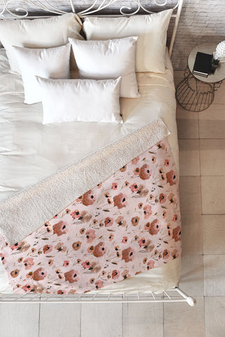 alison janssen Farmhouse floral pink Fleece Throw Blanket