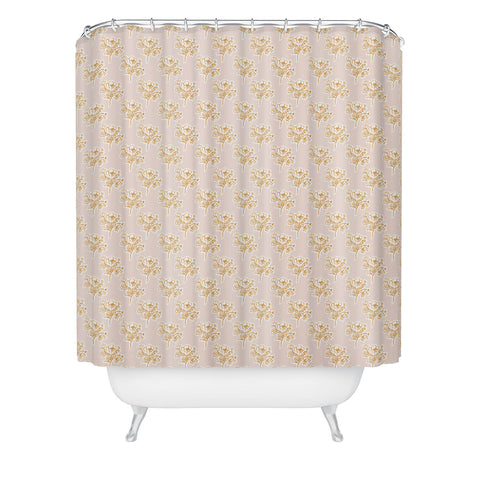 alison janssen Floral Woodcut pink Shower Curtain