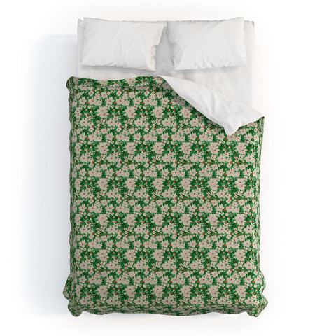 alison janssen Holiday Green Floral Duvet Cover