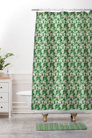 alison janssen Holiday Green Floral Shower Curtain And Mat