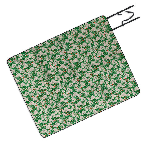 alison janssen Holiday Green Floral Picnic Blanket