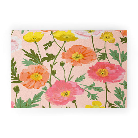 alison janssen Large Poppy Coral Welcome Mat