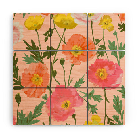 alison janssen Large Poppy Coral Wood Wall Mural