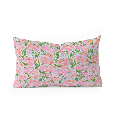 alison janssen Pink Summer Roses Oblong Throw Pillow