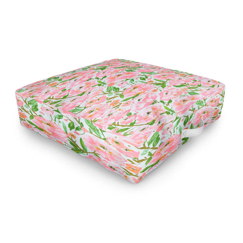 alison janssen Pink Summer Roses Outdoor Floor Cushion
