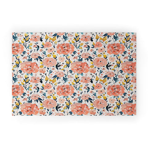 alison janssen Tropical Coral Floral Welcome Mat