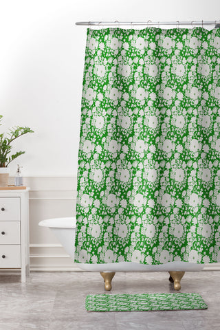 alison janssen White Beauty on Green Shower Curtain And Mat