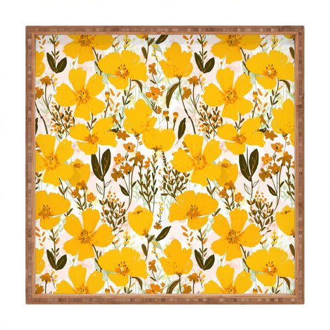alison janssen Yellow roaming wildflowers Square Tray