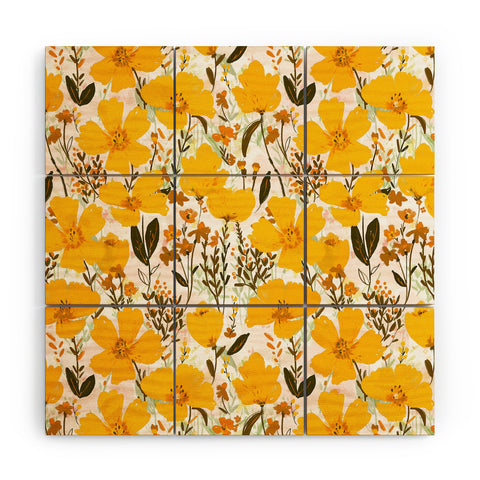 alison janssen Yellow roaming wildflowers Wood Wall Mural
