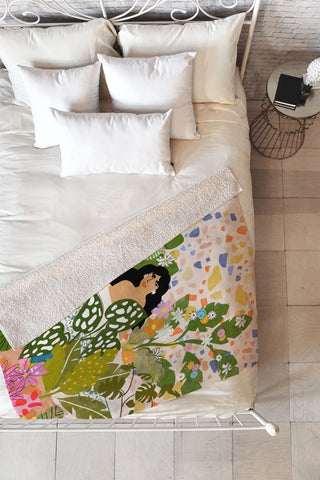 Alja Horvat Bathing With Plants Fleece Throw Blanket