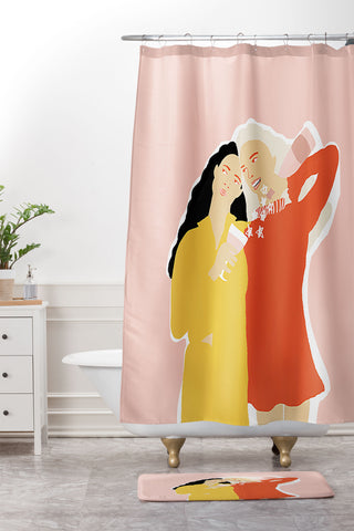Alja Horvat Best Friends and Wine Shower Curtain And Mat