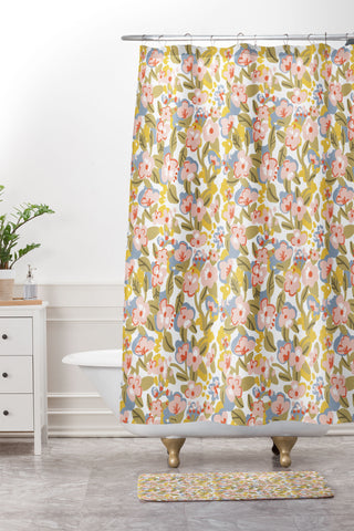 Alja Horvat Colorful flower pattern Shower Curtain And Mat