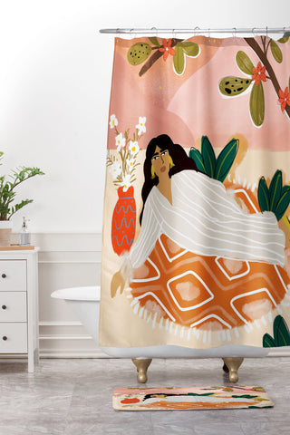 Alja Horvat Laying under the full moon Shower Curtain And Mat