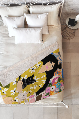 Alja Horvat Life with cats Fleece Throw Blanket