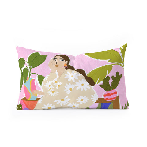 Alja Horvat Taking care of my plants Oblong Throw Pillow