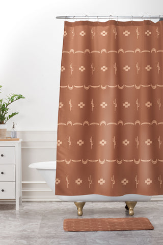 Allie Falcon Adobe Cactus Pattern Shower Curtain And Mat