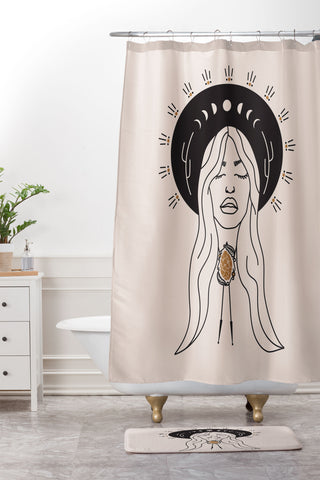 Allie Falcon Desert Angel in Black Cream Shower Curtain And Mat
