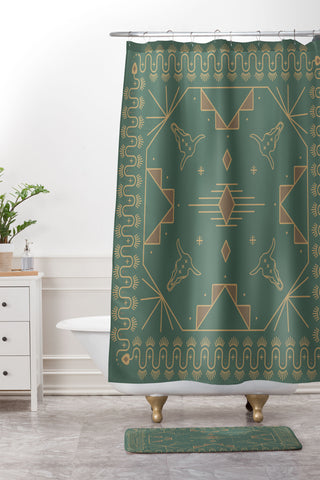 Allie Falcon Lost Desert Green Shower Curtain And Mat