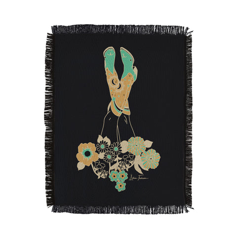 Allie Falcon Love Stoned Cowboy Boots Emerald Throw Blanket