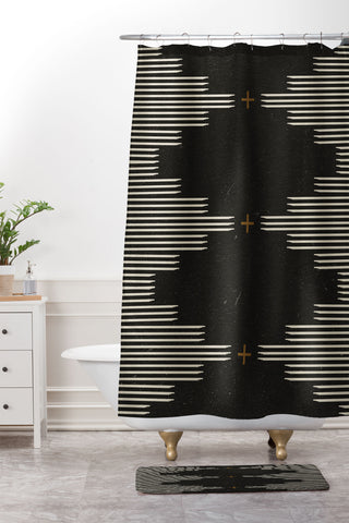 Allie Falcon Southwestern Minimalist Black Shower Curtain And Mat