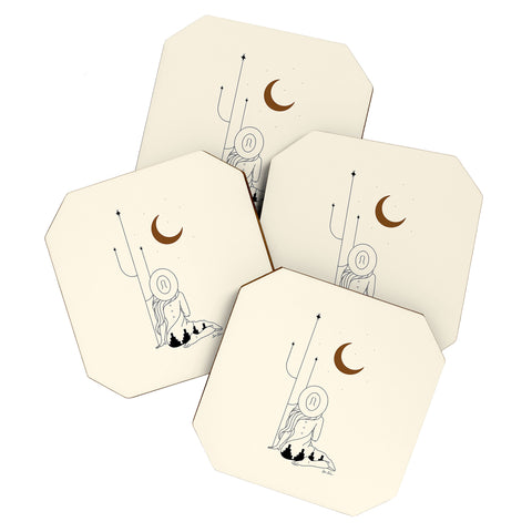 Allie Falcon Talking to the Moon Rustic Coaster Set