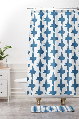 Allyson Johnson Bohemian Indigo ikat 2 Shower Curtain And Mat