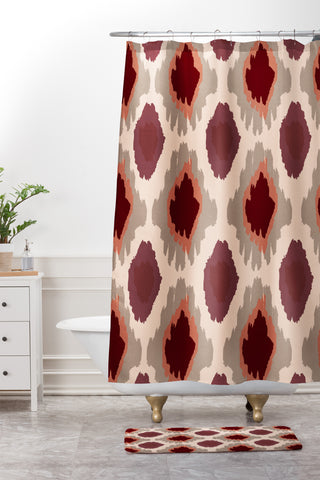 Allyson Johnson Bohemian Marsala ikat Shower Curtain And Mat