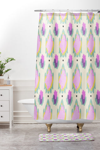 Allyson Johnson Bohemian Purple ikat 2 Shower Curtain And Mat