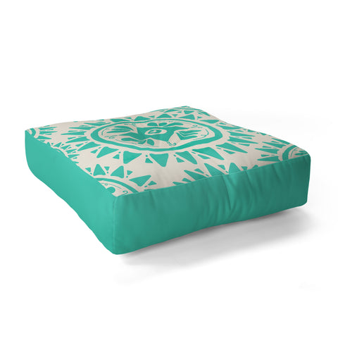 Allyson Johnson Boho Medallion Bright Teal Floor Pillow Square