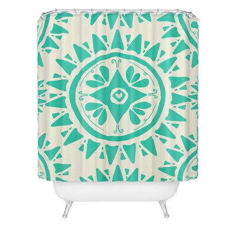 Allyson Johnson Boho Medallion Bright Teal Shower Curtain