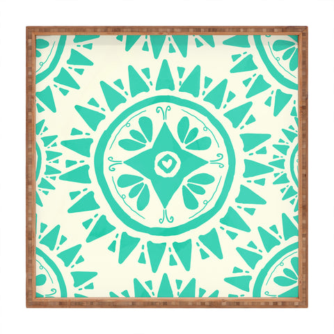 Allyson Johnson Boho Medallion Bright Teal Square Tray