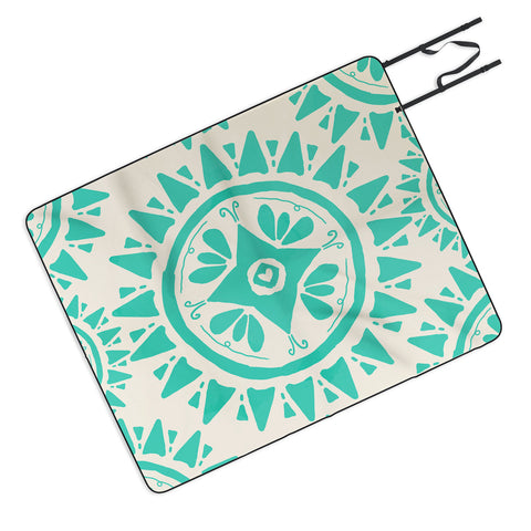 Allyson Johnson Boho Medallion Bright Teal Picnic Blanket
