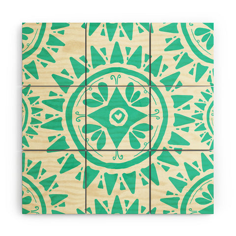 Allyson Johnson Boho Medallion Bright Teal Wood Wall Mural