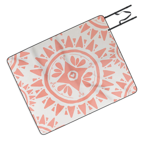 Allyson Johnson Boho Medallion Coral Picnic Blanket