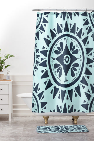 Allyson Johnson Boho Medallion Navy Shower Curtain And Mat