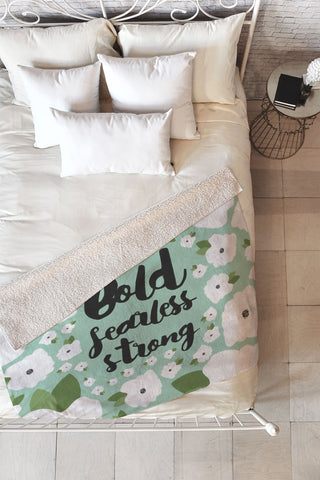 Allyson Johnson Bold Floral Mint Fleece Throw Blanket