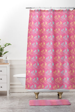 Allyson Johnson Bright Bikes Shower Curtain And Mat