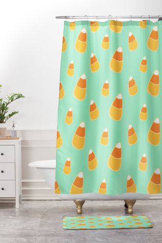 Allyson Johnson Candy Corn Blue Shower Curtain And Mat