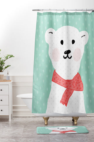 Allyson Johnson Cozy Polar Bear Shower Curtain And Mat