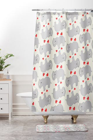Allyson Johnson Elephant love Shower Curtain And Mat