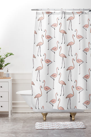 Allyson Johnson Fancy Flamingos Shower Curtain And Mat