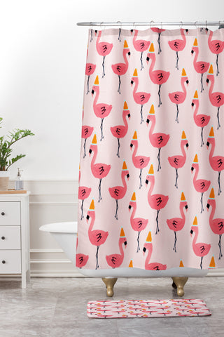Allyson Johnson Flamingo dance party Shower Curtain And Mat
