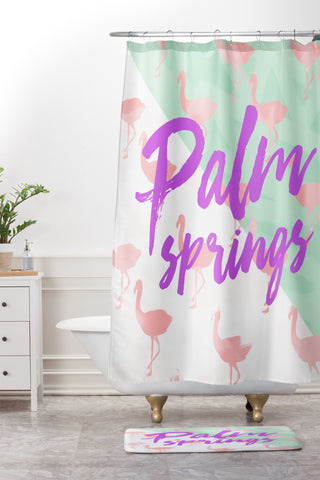 Allyson Johnson Flamingo Palm Springs Shower Curtain And Mat