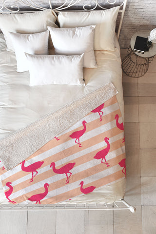 Allyson Johnson Flamingos and peach Fleece Throw Blanket