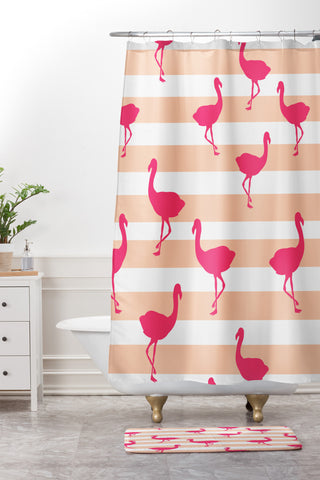 Allyson Johnson Flamingos and peach Shower Curtain And Mat