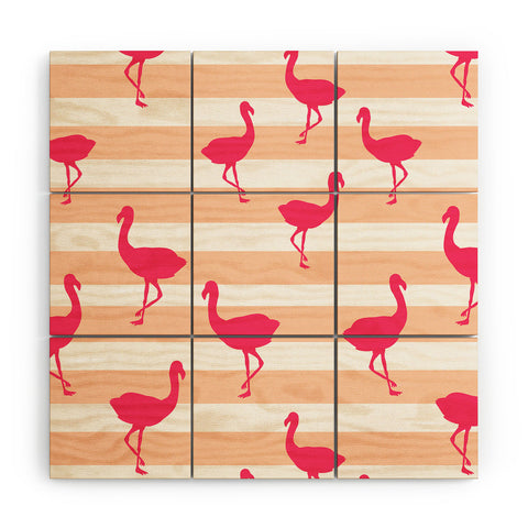 Allyson Johnson Flamingos and peach Wood Wall Mural